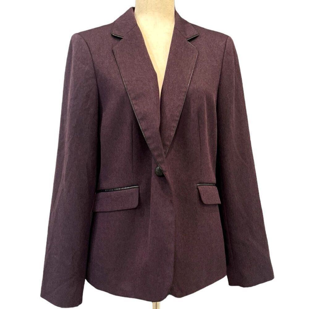 Emily Vintage Purple Blazer Faux Leather Trim Size 14 Eggplant Plum